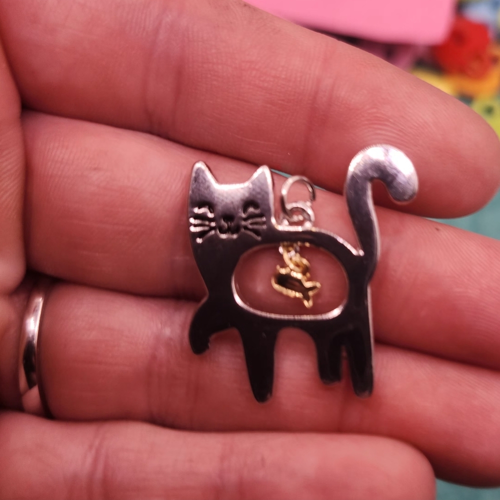 Cat with dangling goldfish charm